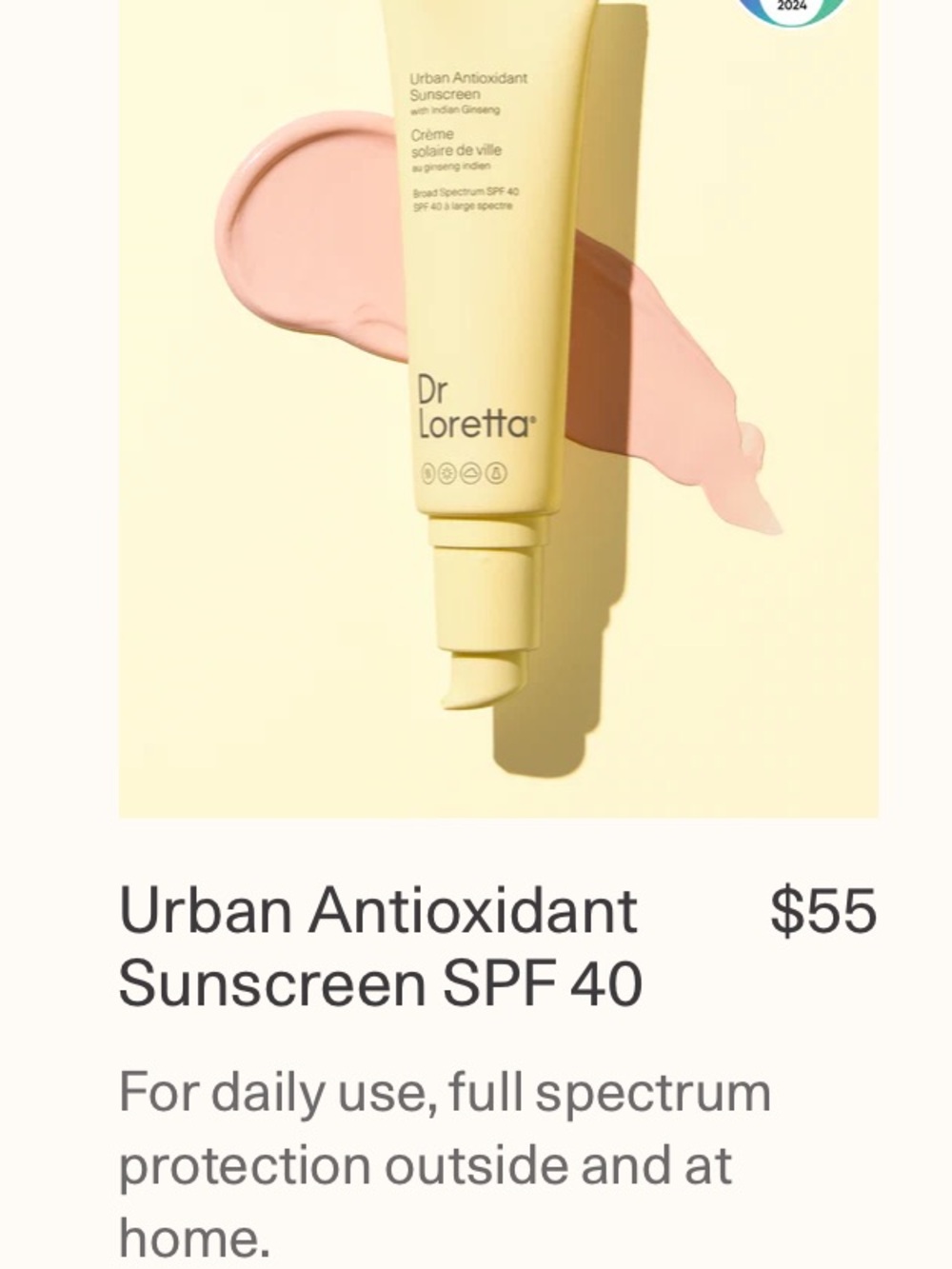 Dr Loretta Urban Antioxidant Sunscreen NIB